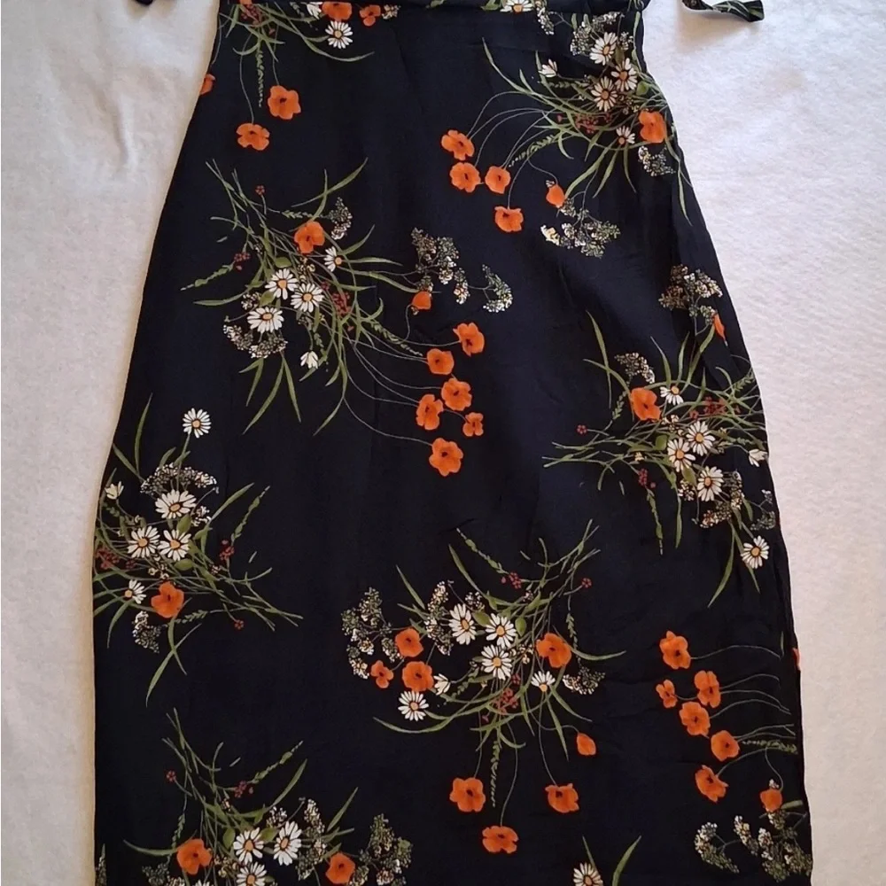 Reformation Besse Black Midi Dress with Orange Floral Print in 4 - Picture 7 of 7